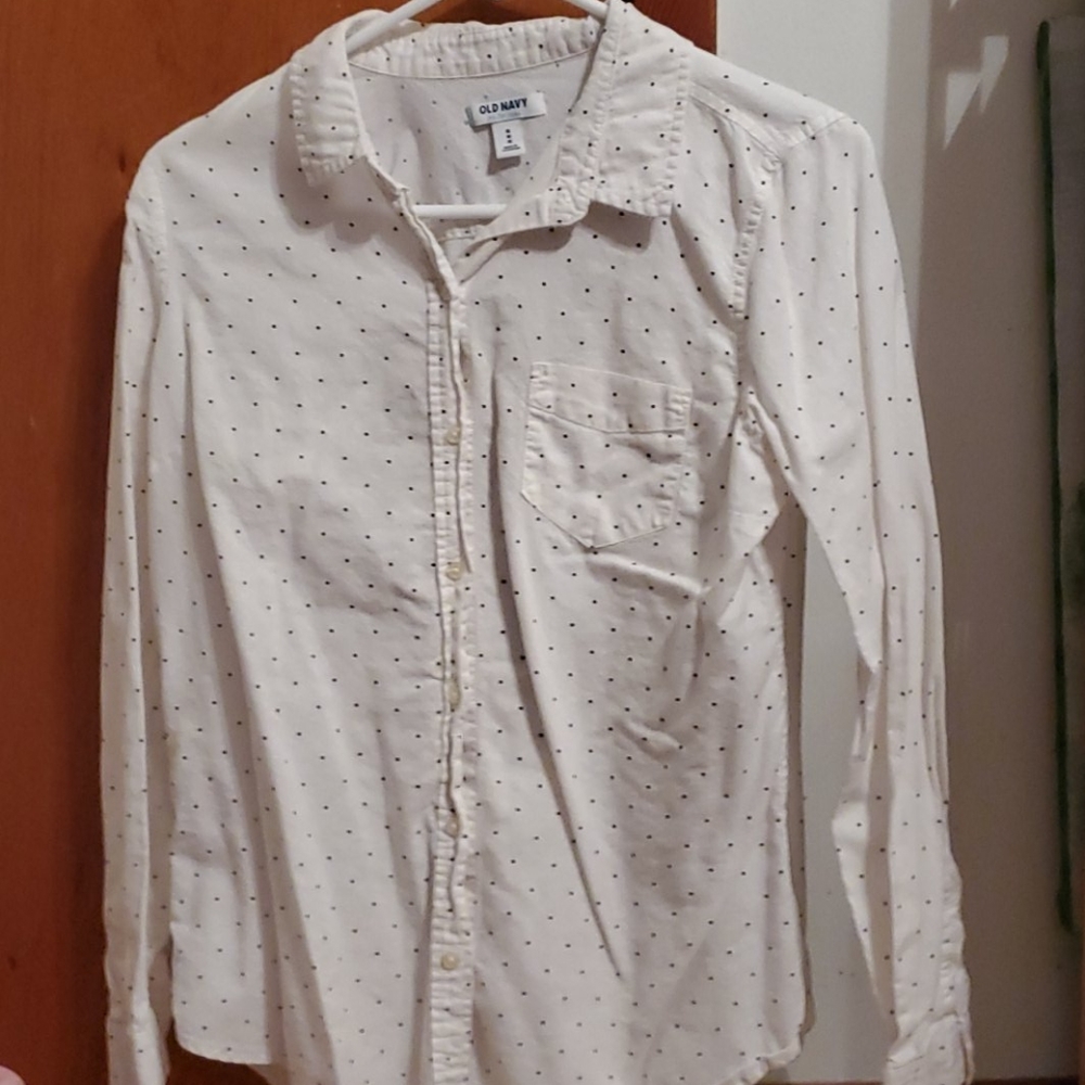 Button down white shirt blue dots